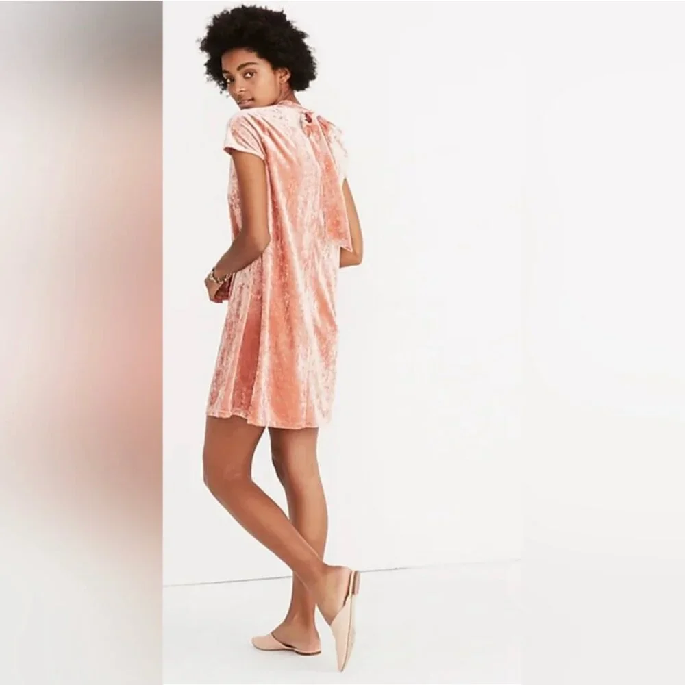 Madewell Coral Pink Crushed Velvet Mini Shift Dress Size S NWT